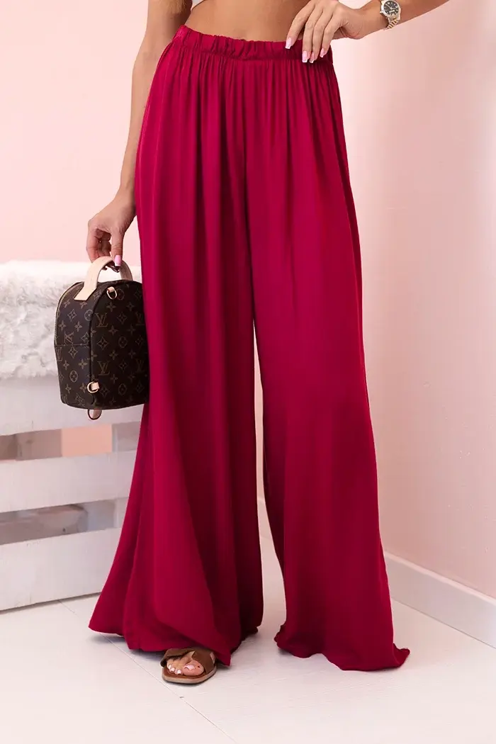 Kesi Włoski Široké dámské kalhoty s elastickým pasem tmavě vínová