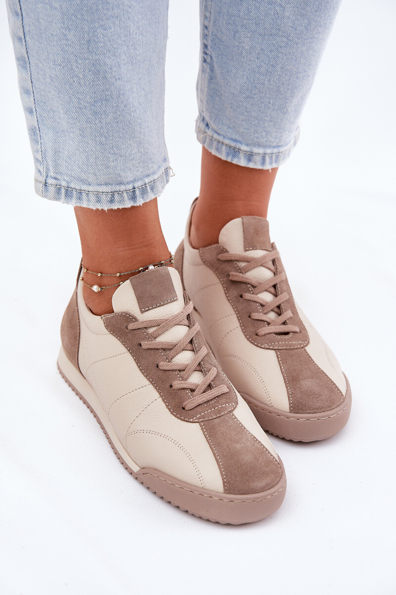 Dámské Kožené Sportovní Boty Béžové Laura Messi 2935