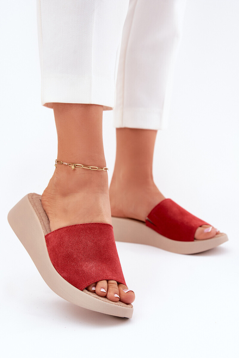 Dámské Velurové Klapky Na Klínu Panto Fino Červené