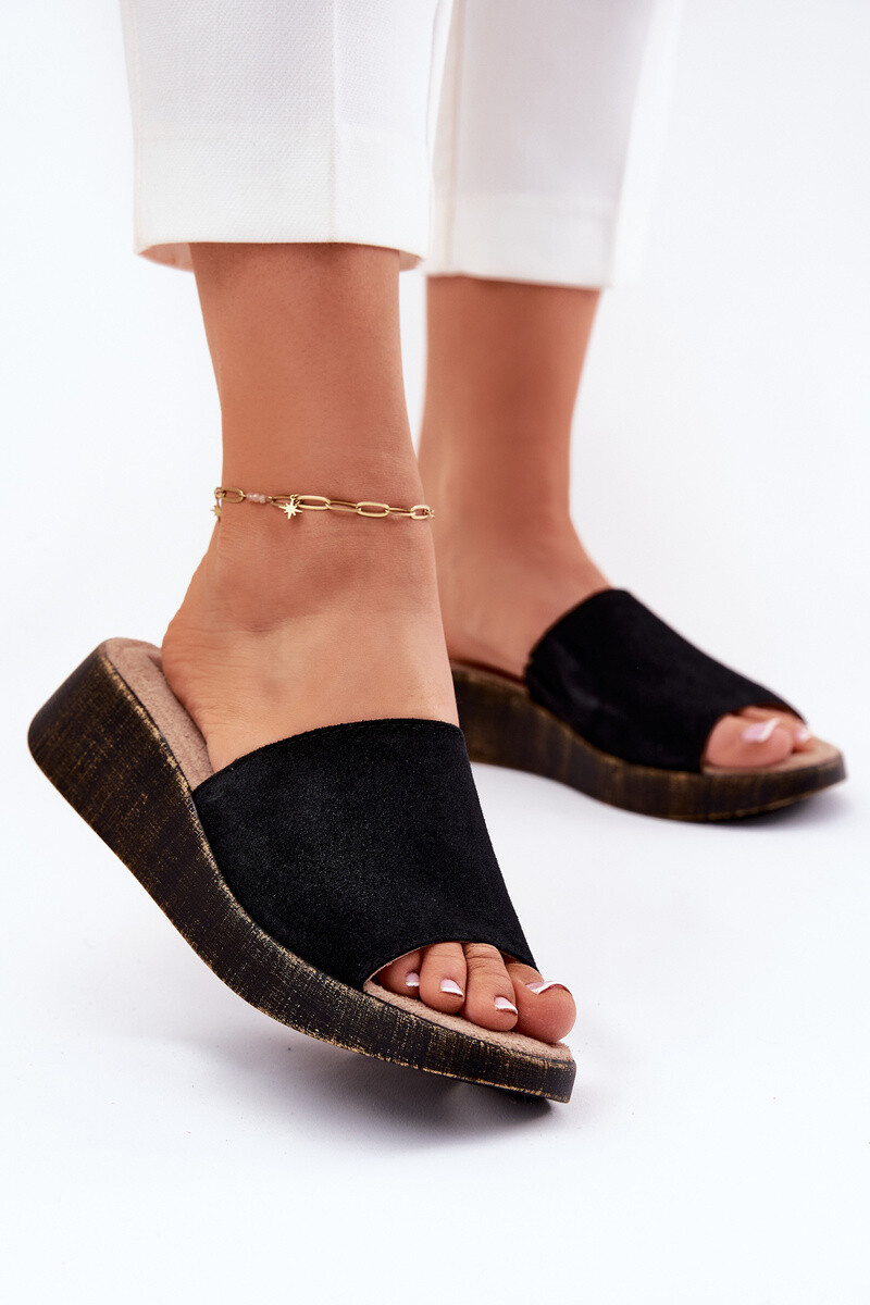 Semišové Dámské Pantofle Na Klínu Panto Fino Černé