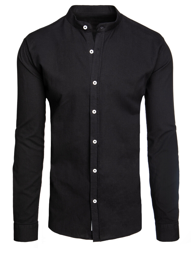 Koszula męska ze stójką z długim rękawem czarna Dstreet