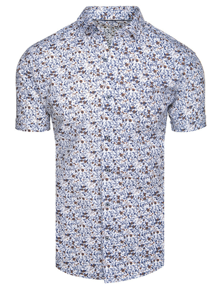 Koszula męska we wzory z krótkim rękawem biała Dstreet