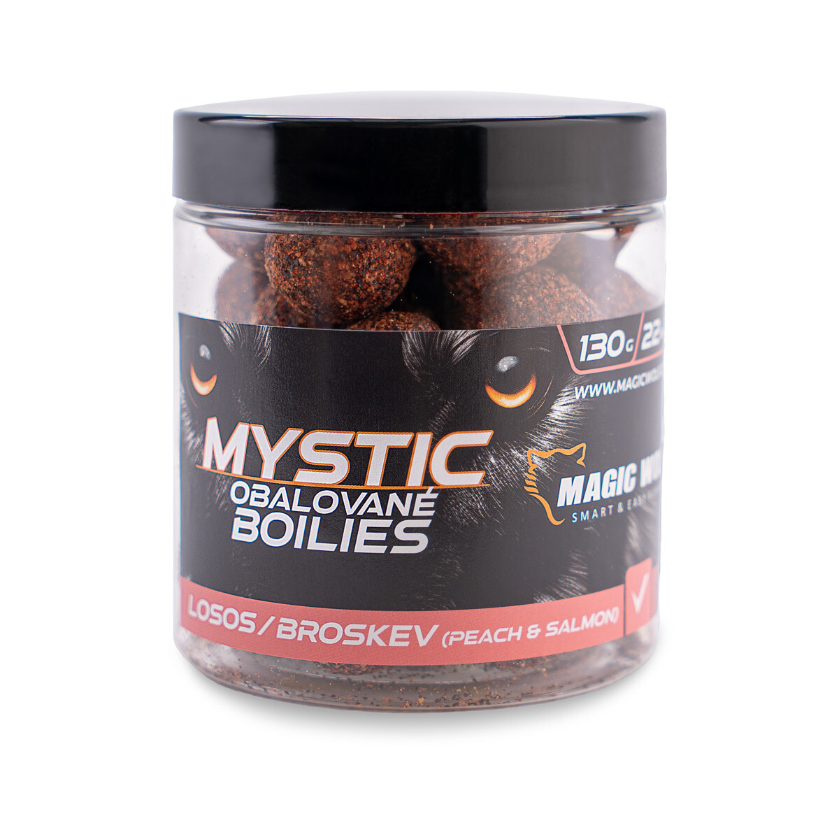 MAGIC WOLF MYSTIC Boilies OBALOVANÉ Losos/broskev 22mm/130g