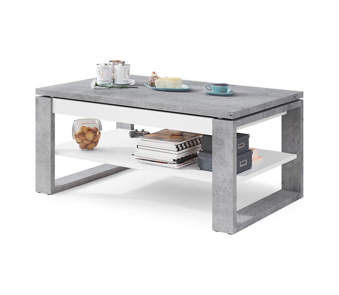 Mazzoni Konferenční stůl se zvedací deskou a policí NEA šedá beton/bílá