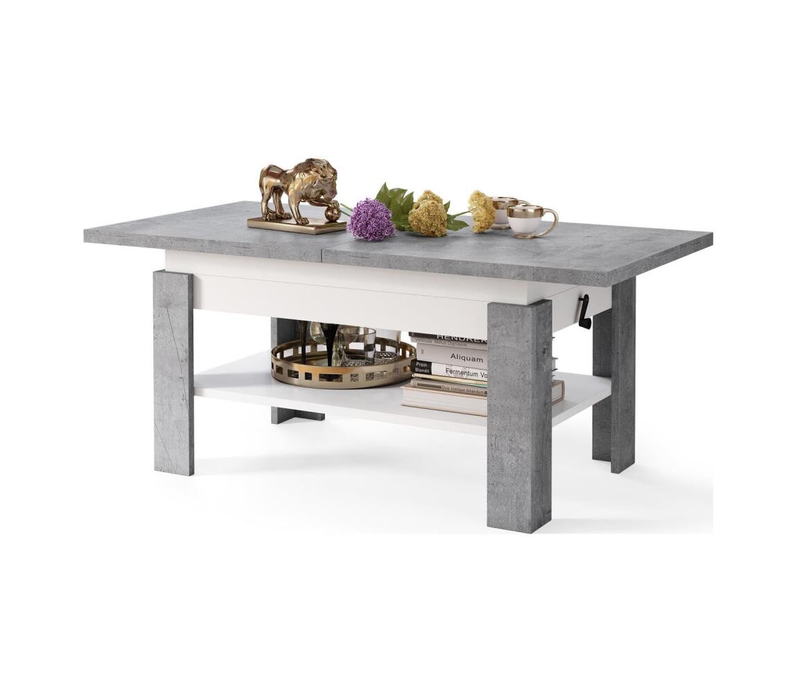 Mazzoni Rozkládací konferenční/jídelní stůl se zvedací deskou ROY šedá beton/bílá