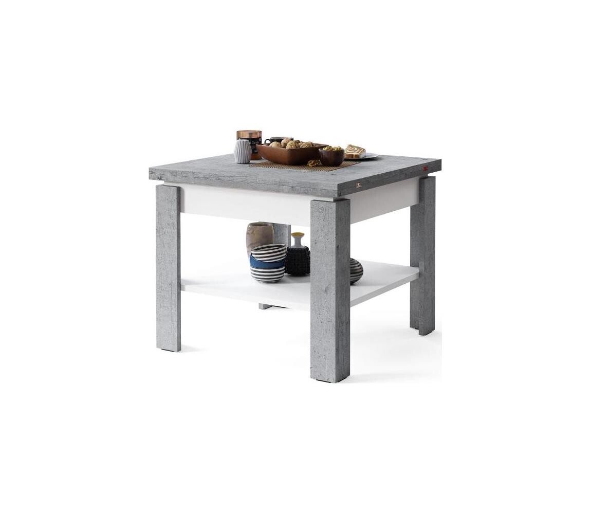 Mazzoni Rozkládací konferenční/jídelní stůl s odkládací policí LIA šedá beton/bílá