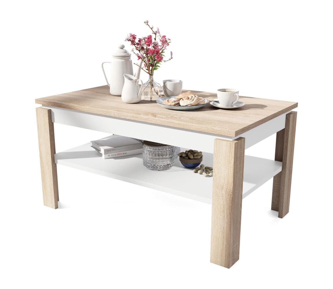 Mazzoni Rozkládací konferenční stůl se zvedací deskou a policí ADEN dub sonoma/bílá