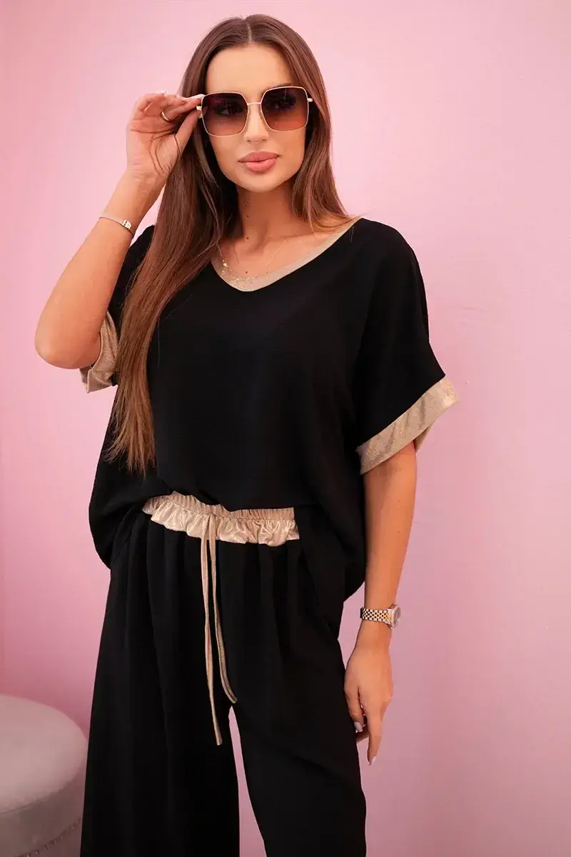 Kesi Włoski Viskózový komplet se zlatým lemováním černý