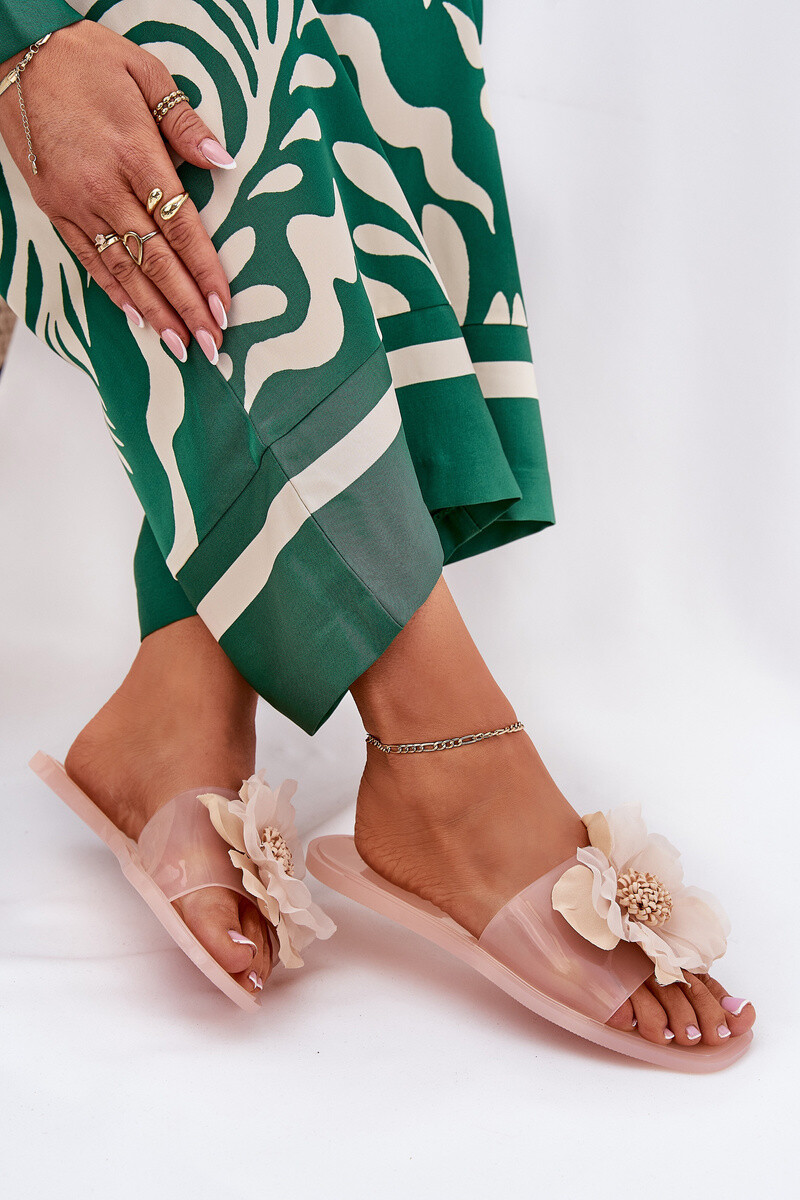 Boto Průhledné Ploché Dámské Pantofle Se Syntetickým Květinou Nuda Vobetta