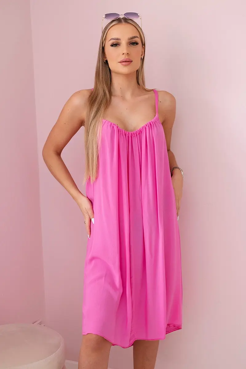 Kesi Włoski Viskózové šaty na ramínka růžový