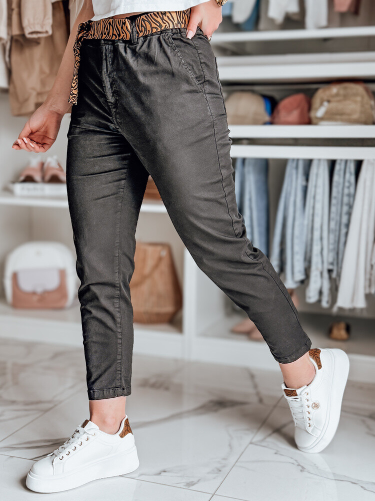 Spodnie damskie casualowe z paskiem MADELINA czarne Dstreet