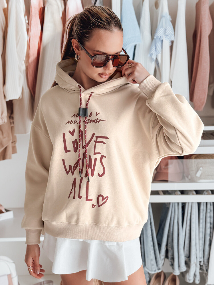 Bluza damska oversize z kapturem LOVEWILL beżowa Dstreet