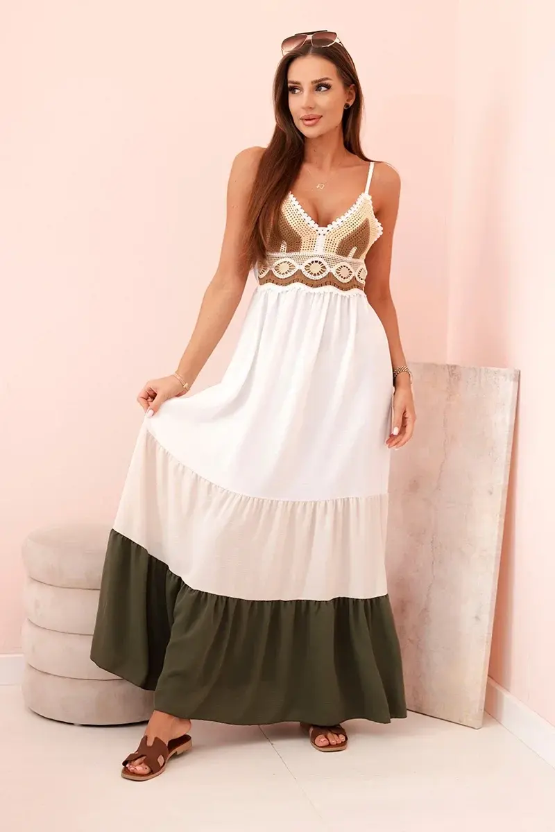 Kesi Włoski Dámské šaty s potiskem na ramínka s vázáním fango