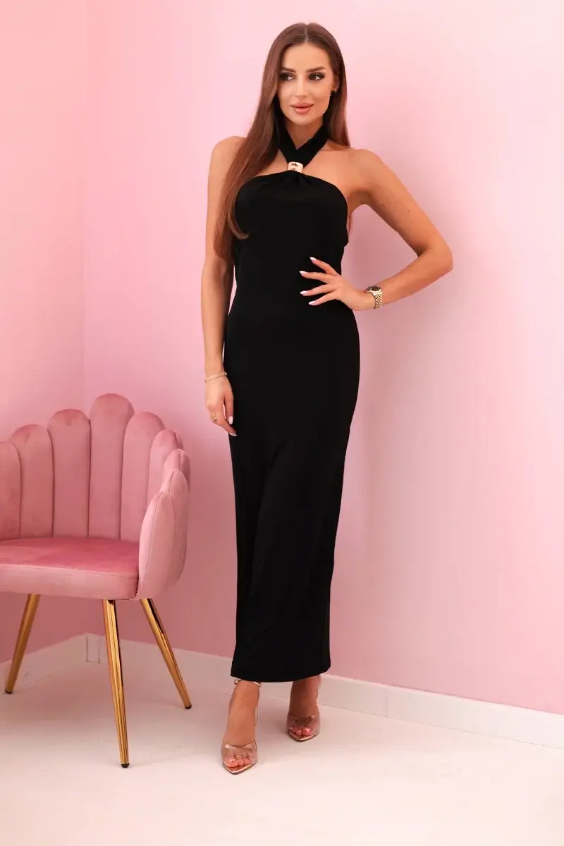 Kesi Włoski Dámské šaty s potiskem na ramínka s vázáním černýv černé