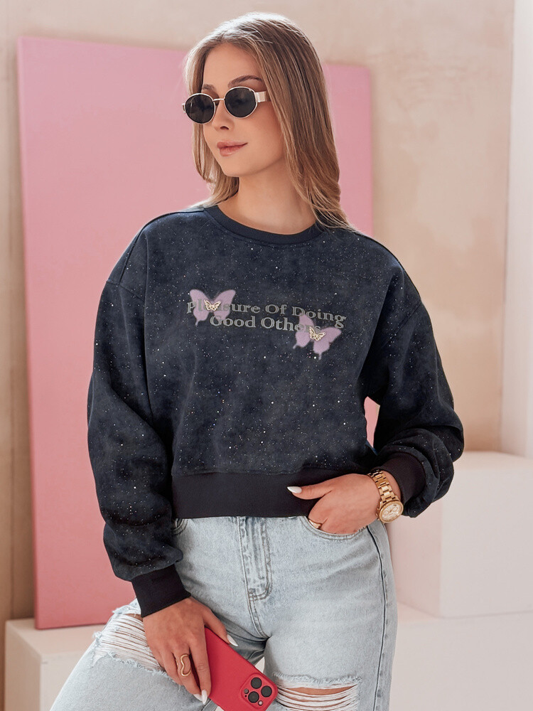 Bluza damska oversize tie-dye w motyle SPARKI granatowa Dstreet
