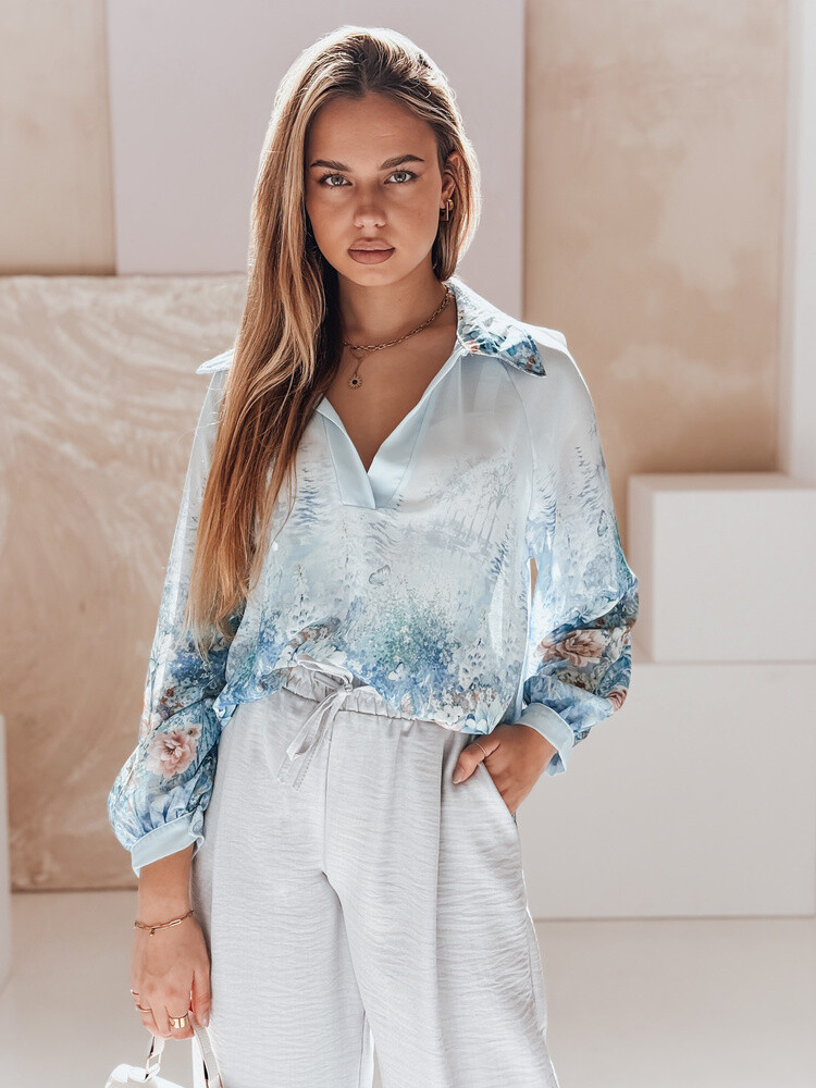 Koszula damska oversize w kwiaty KWIACYNTA niebieska Dstreet