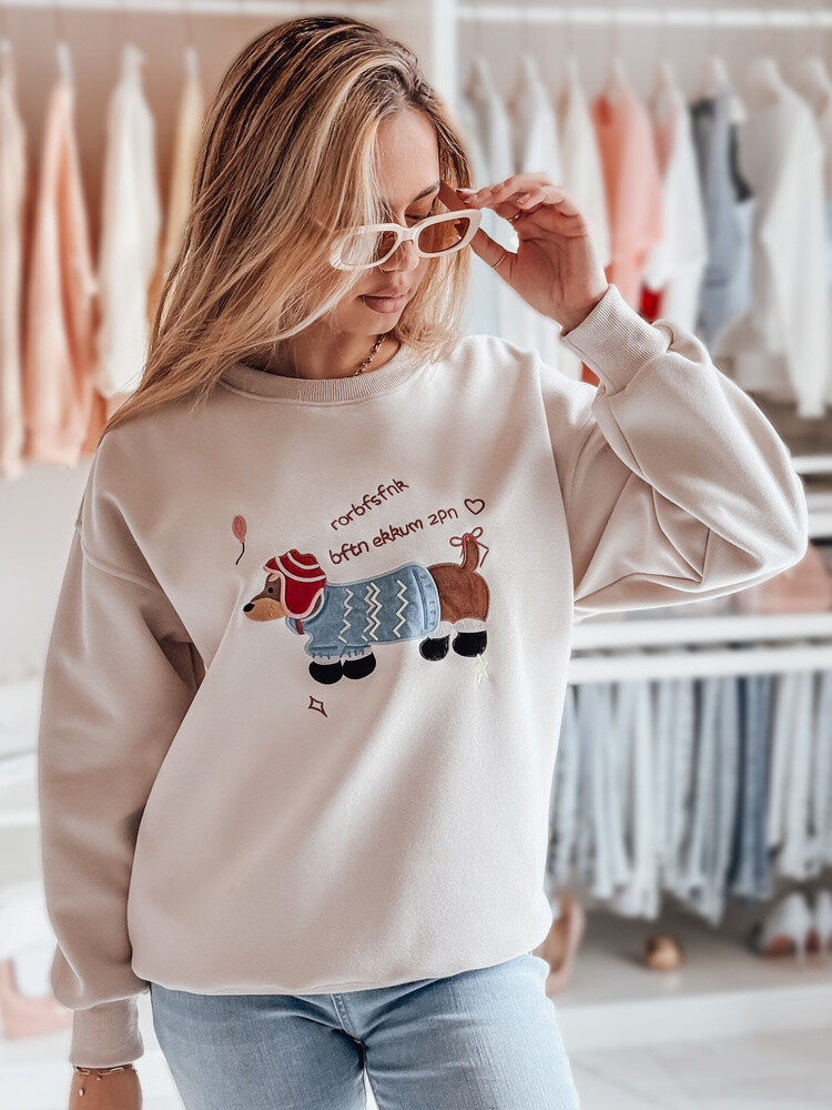 Bluza damska oversize z haftem DOGSWEETY cappuccino Dstreet