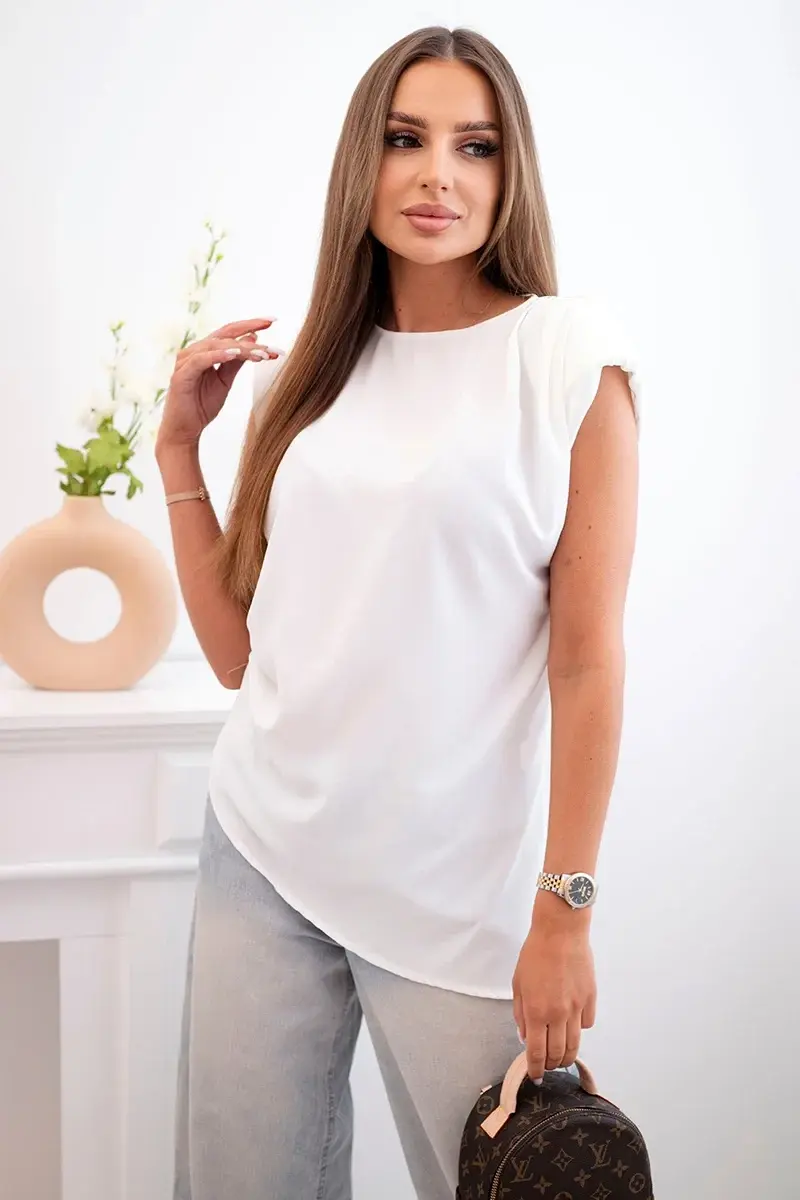 Kesi Włoski Elegantní dámská halenka s volánky a asymetrickým střihem ecru