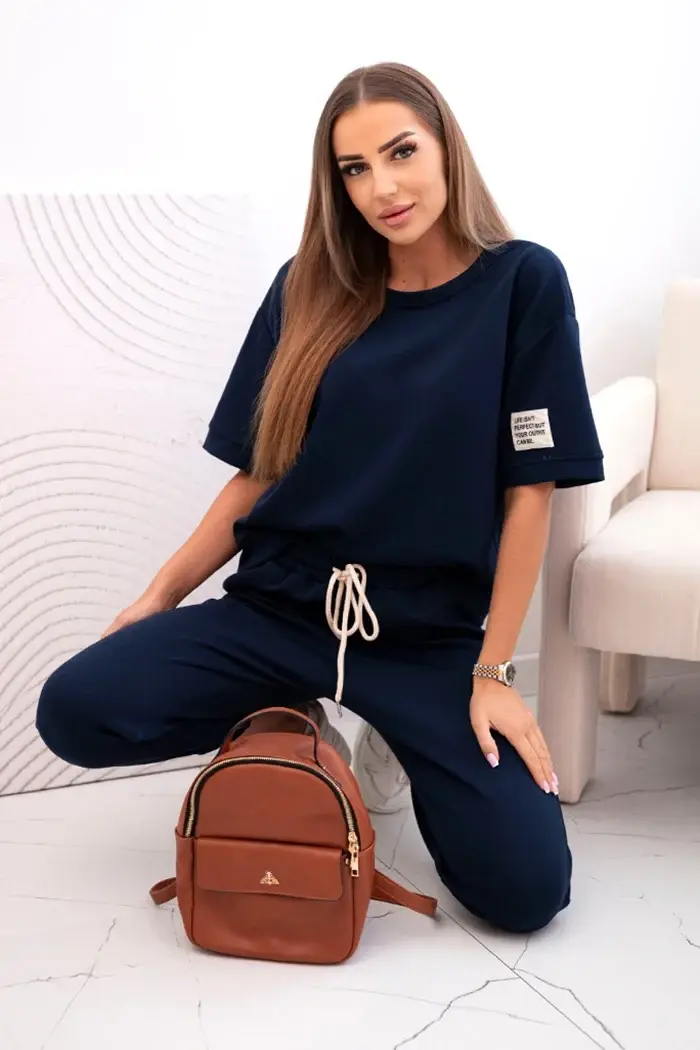 Kesi Włoski Dámský viskózový komplet s krátkým rukávem a nohavicemi námořnická modř