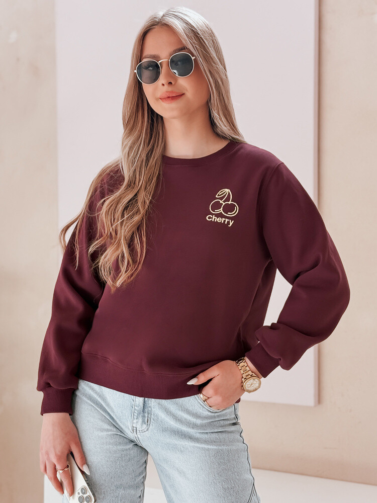 Bluza damska oversize z haftem CHERSOFT śliwkowa Dstreet