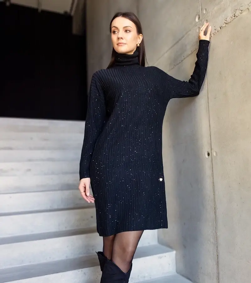 marka niezdefiniowana Black shimmering midi dress with turtleneck Kusama