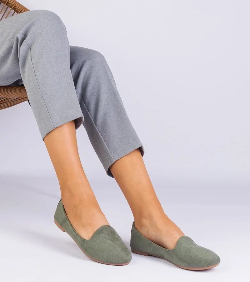 marka niezdefiniowana Green classic ballet flats made of eco-suede Valensia