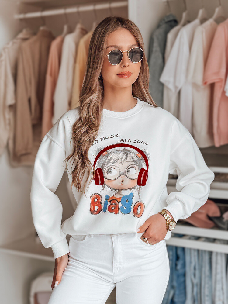 Bluza damska oversize z nadrukiem LALA VIBE biała Dstreet