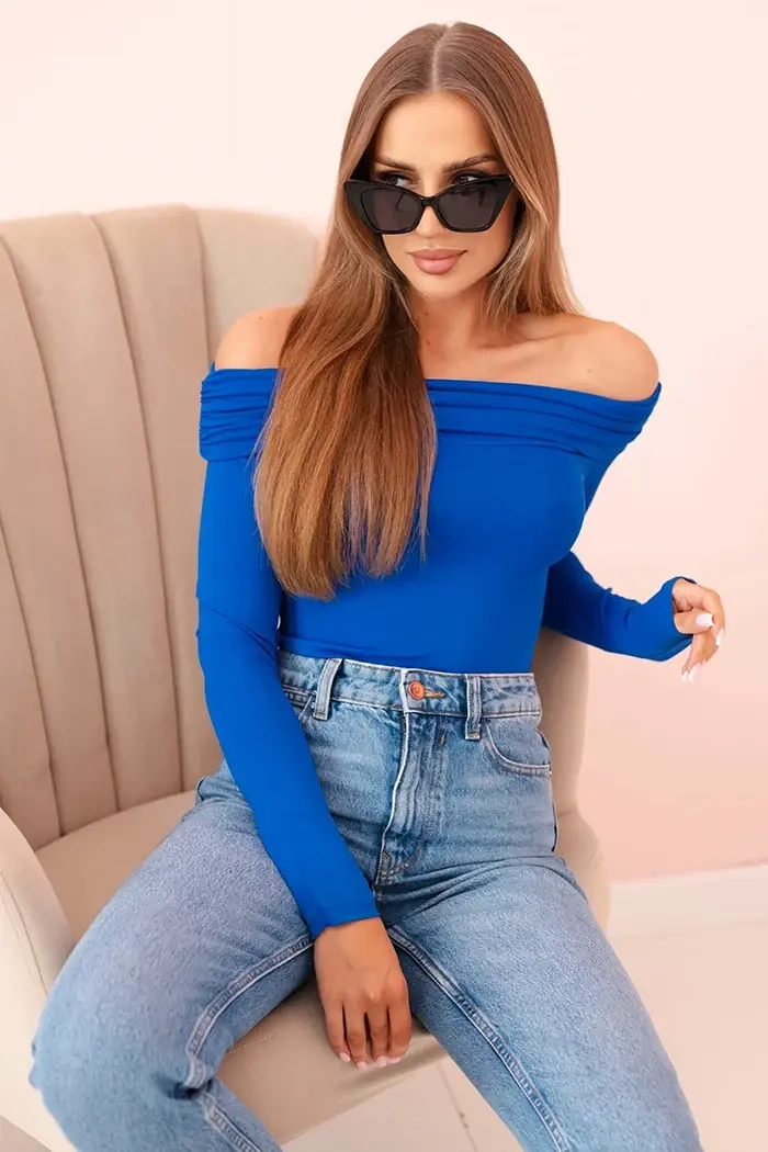 Kesi Włoski Dámská halenka s dlouhým rukávem a odhalenými rameny chrpově modrá