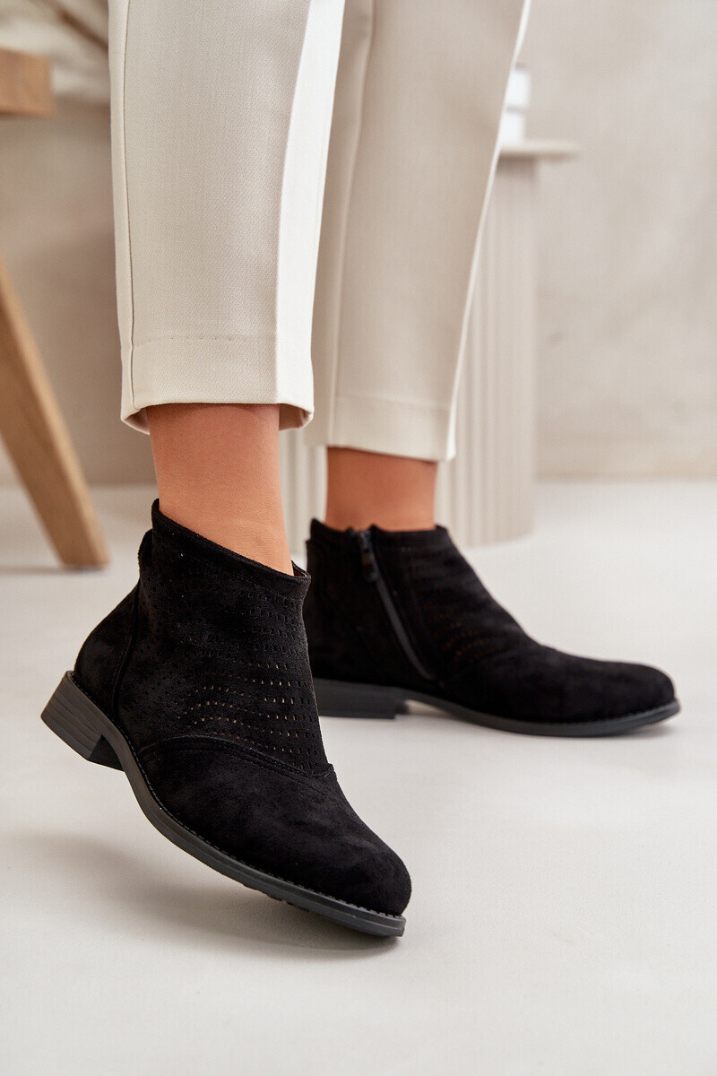 S. BARSKI Dámské Boty Na Plochém Podpatku Vyřezávané Černé S.Barski