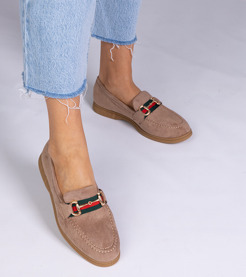 marka niezdefiniowana Brown suede loafers with gold decoration Daliana