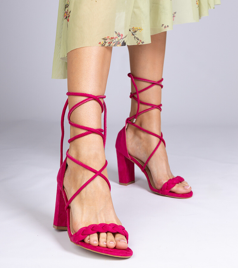 marka niezdefiniowana Pink lace-up block heel sandals Elesinda