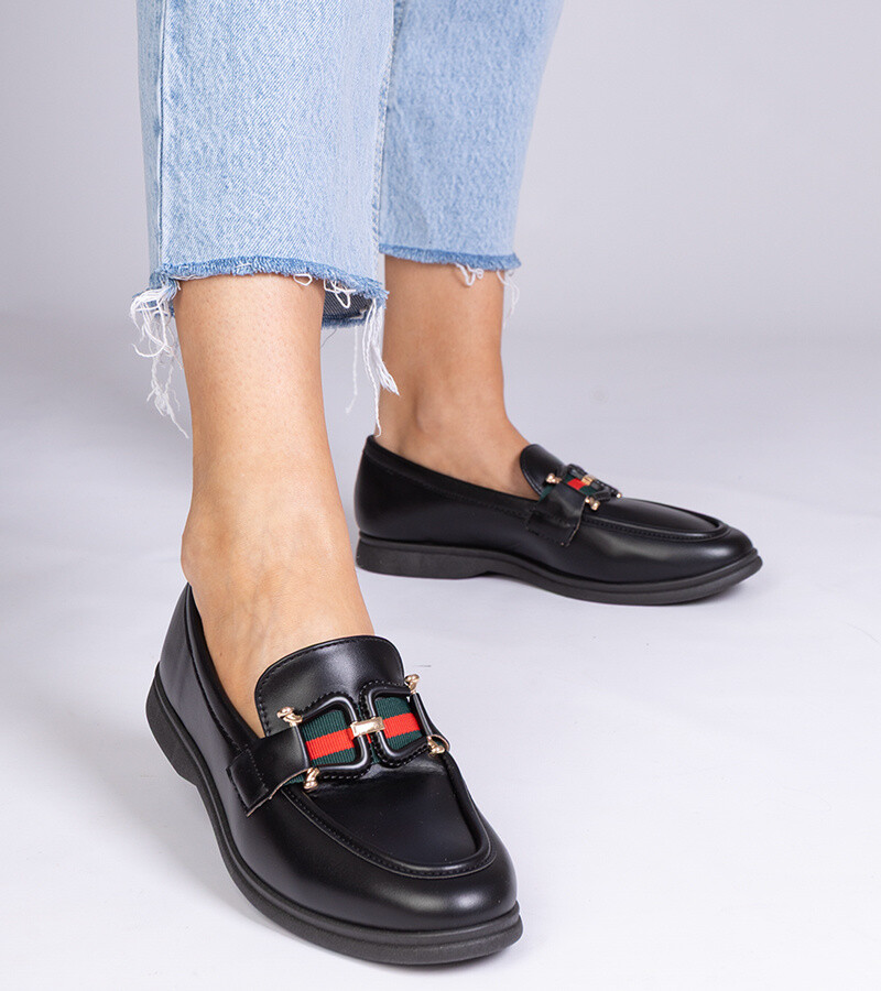 marka niezdefiniowana Black faux leather loafers with decoration Kalenda