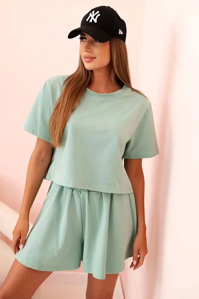 Kesi Włoski Dámský bavlněný komplet s širokými šortkami tmavá máta
