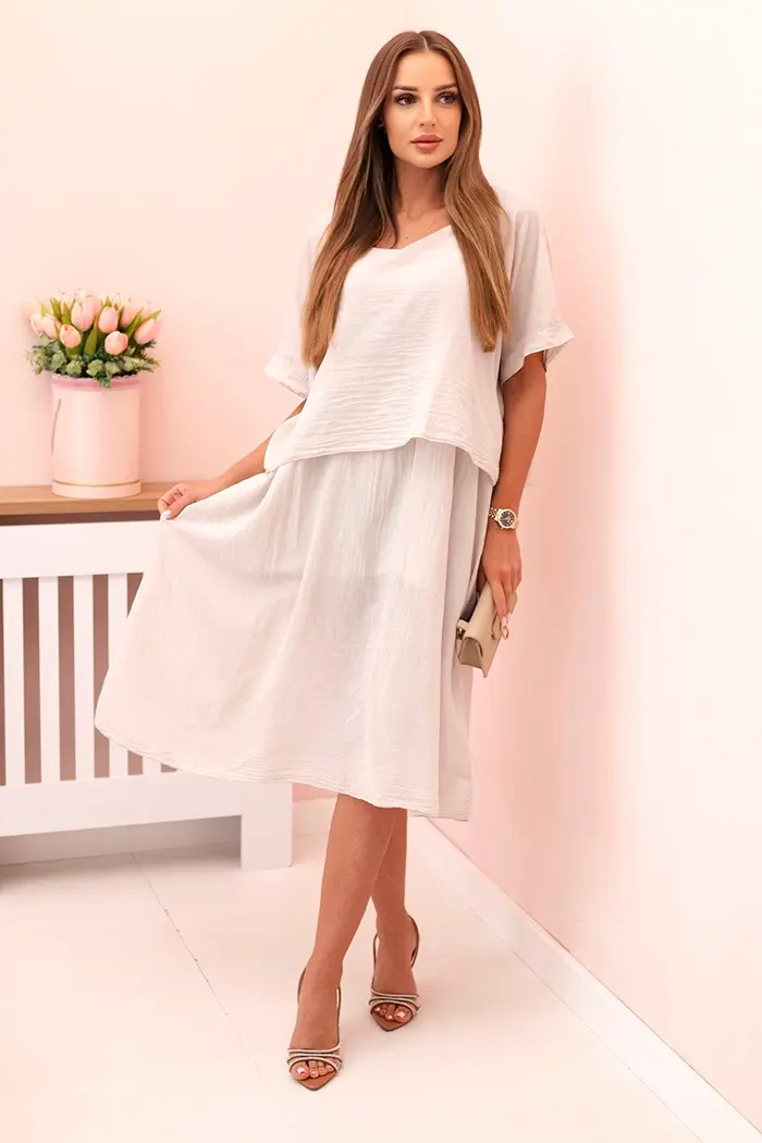 Kesi Włoski Dámské bavlněné šaty s volným střihem béžový