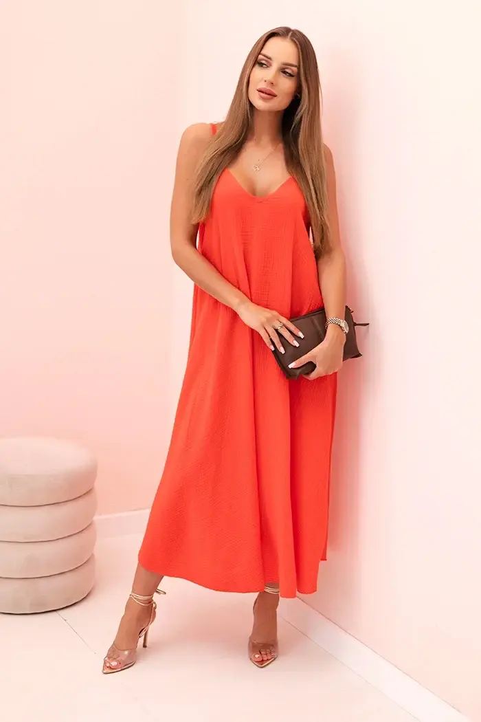 Kesi Włoski Mušelínové šaty na ramínka malina