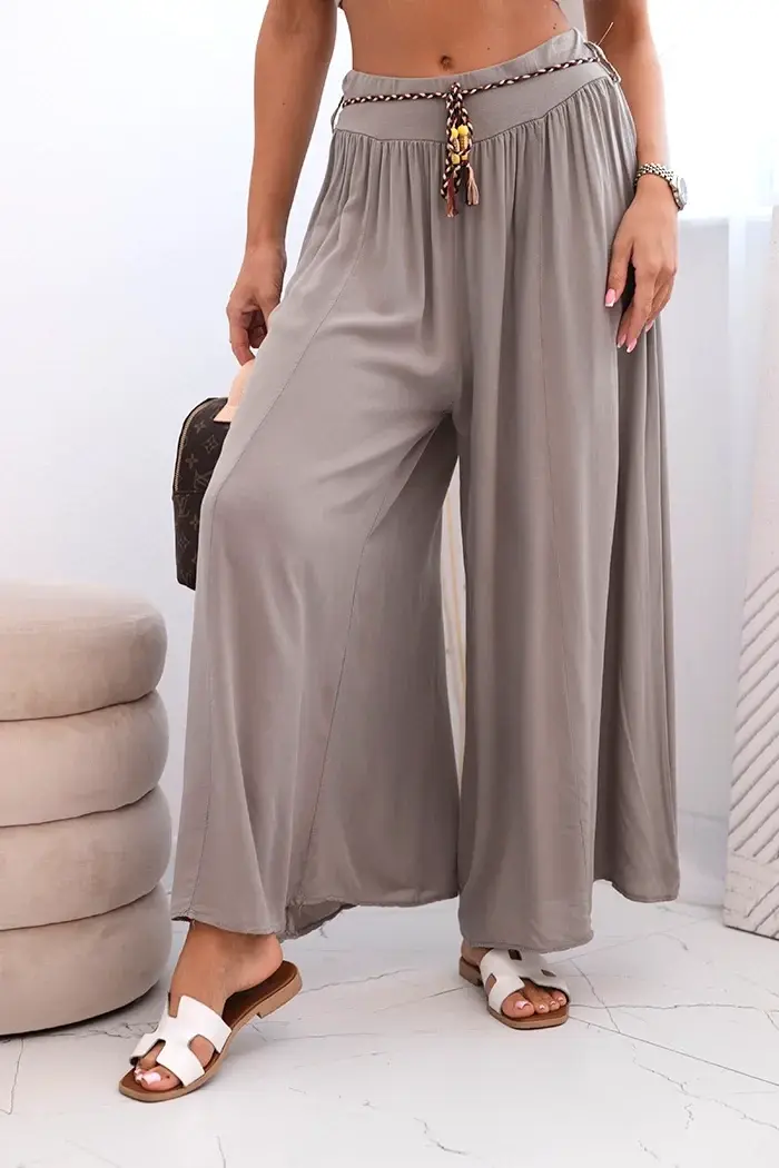 Kesi Włoski Dámské kalhoty z viskózy se širokými nohavicemi fango