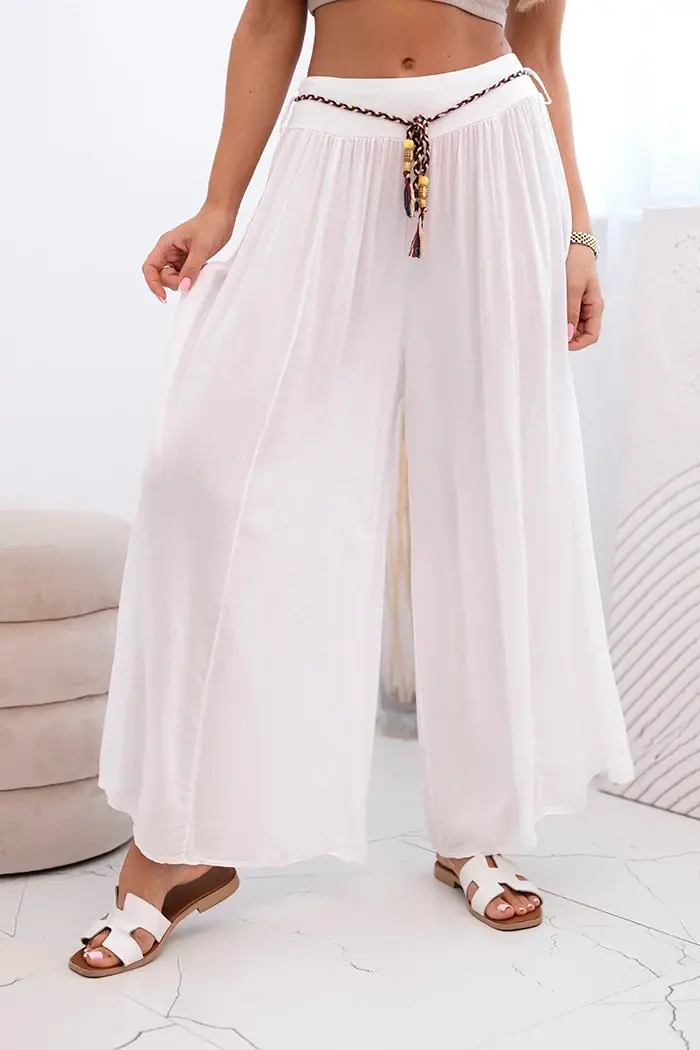 Kesi Włoski Dámské kalhoty z viskózy se širokými nohavicemi bílý