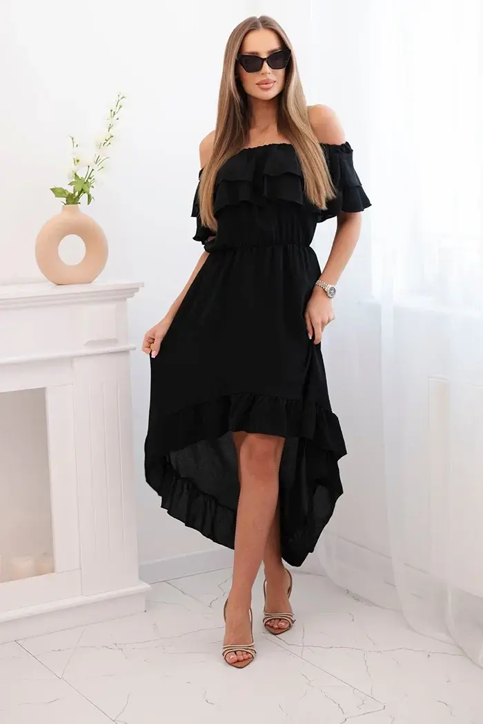 Kesi Włoski Dámské šaty s odhalenými rameny a prodlouženými zády černý