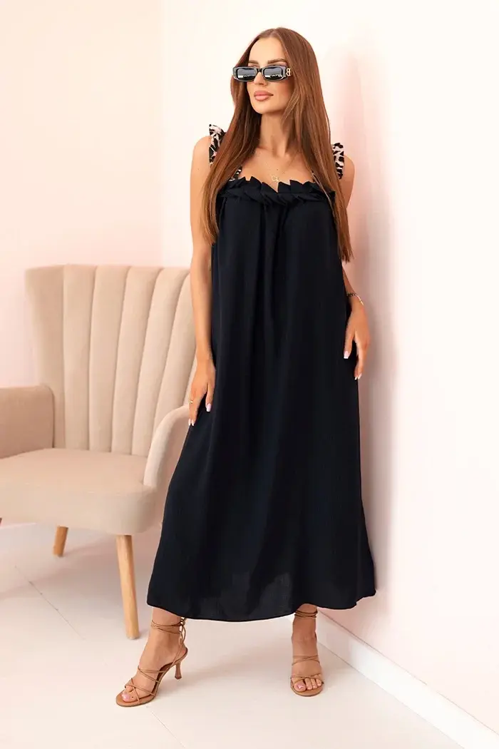 Kesi Włoski Dámské šaty s ramínky s leopardím potiskem námořnická modř