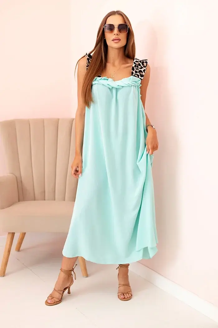 Kesi Włoski Dámské šaty s ramínky s leopardím potiskem mincovna