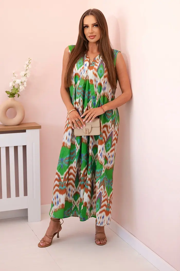 Kesi Włoski Dámské bavlněné šaty s rozšířeným lemem zelený