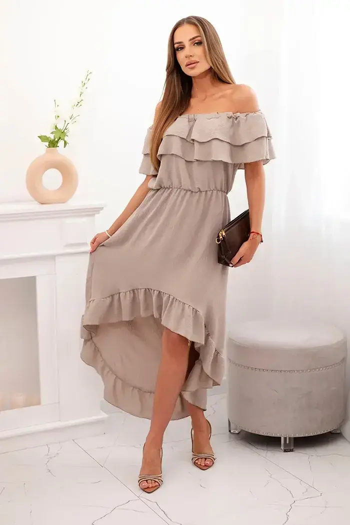 Kesi Włoski Dámské šaty s odhalenými rameny a prodlouženými zády fango