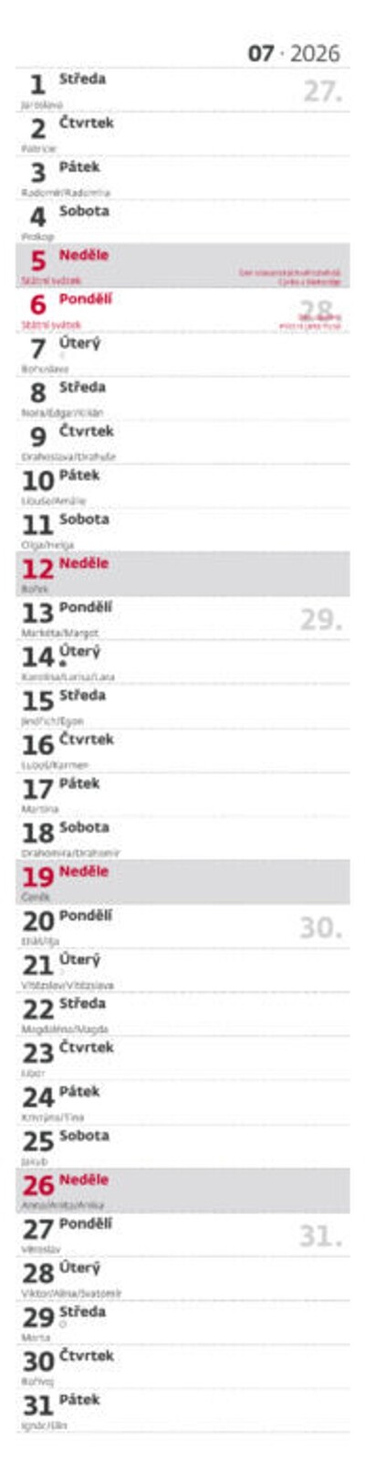 Poznámková vázanka 2026 - nástěnný kalendář