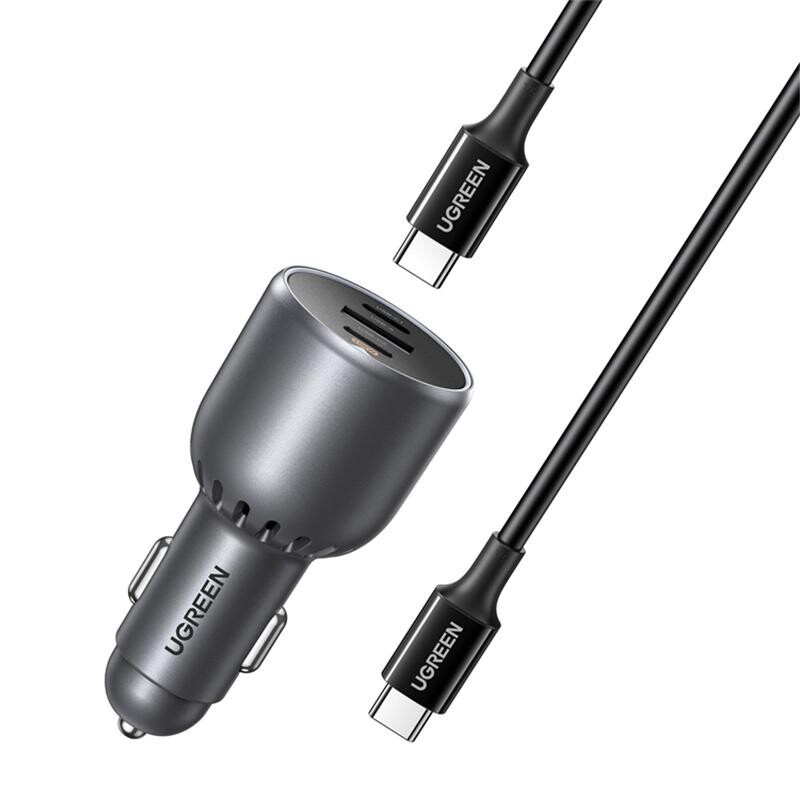 Nabíječka do auta UGREEN EC705, USB + 2x USB-C, 130W + 1m 5A kabel 075440