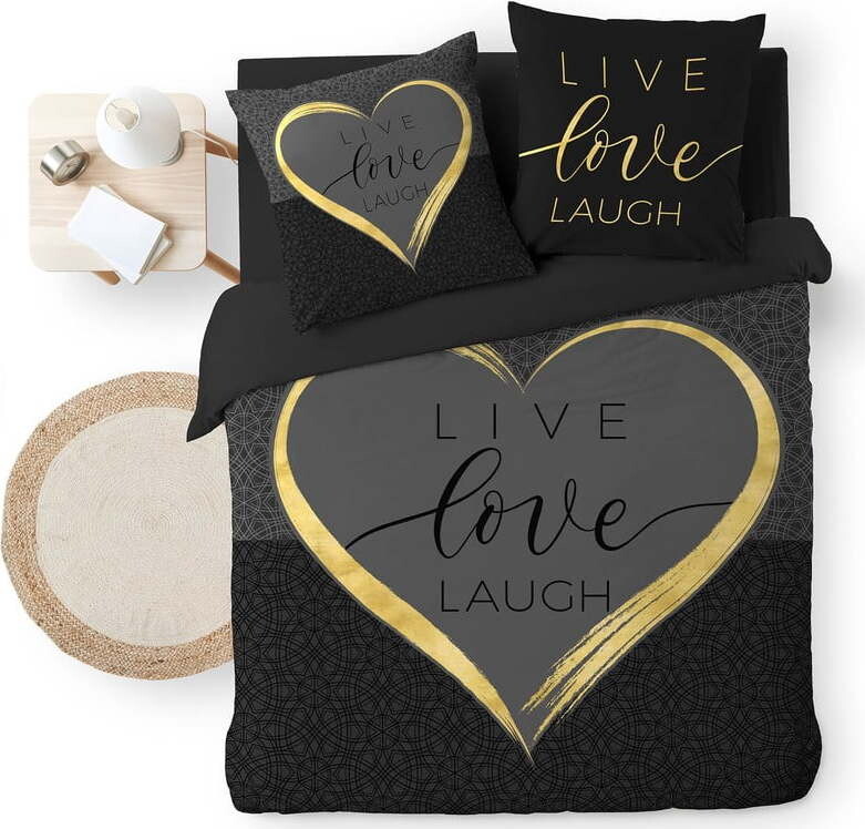 Černé bavlněné povlečení na dvoulůžko 200x200 cm Crazy Love – douceur d'intérieur