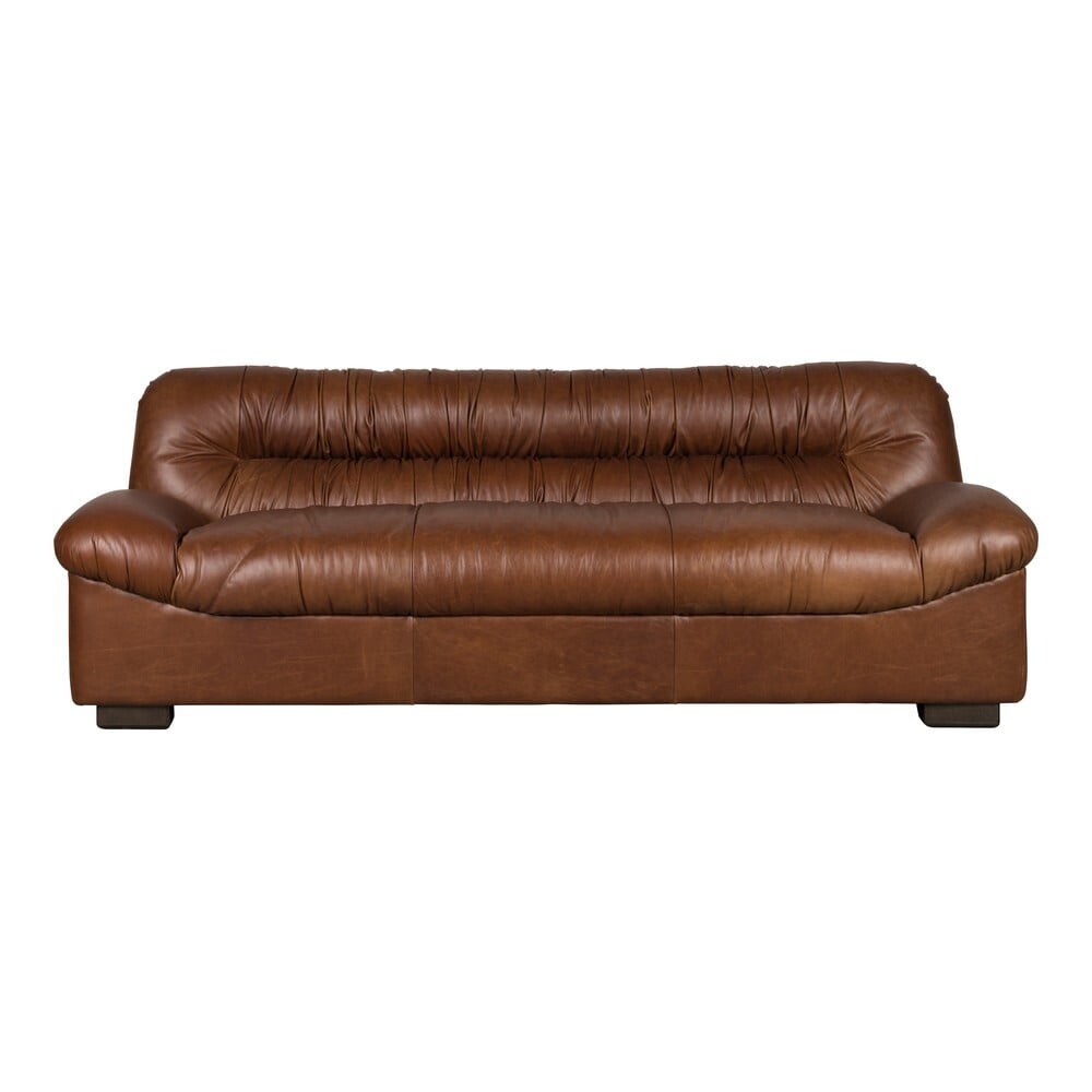 Hnědá kožená pohovka 214 cm Douglas – Dutchbone