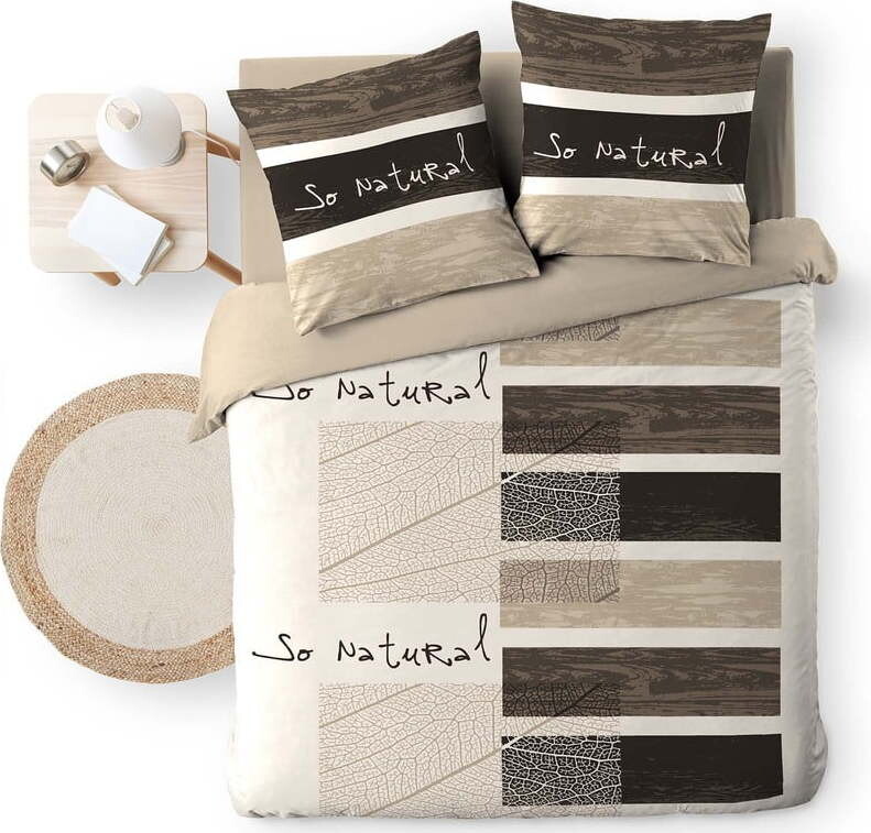 Hnědé bavlněné povlečení na dvoulůžko 200x200 cm So Natural – douceur d'intérieur