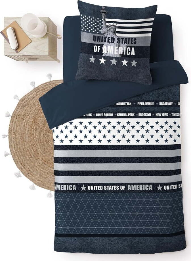 Tmavě modré bavlněné povlečení na jednolůžko 140x200 cm States – douceur d'intérieur