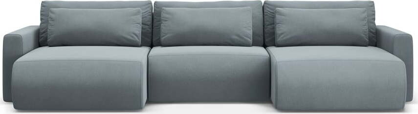 Šedomodrá sametová rozkládací rohová pohovka s úložným prostorem (do 