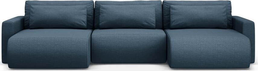 Tmavě modrá rozkládací rohová pohovka s úložným prostorem (do 